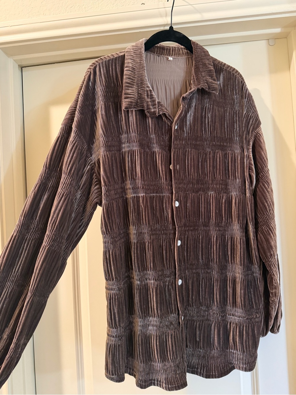 Brown Crushed Velvet Pleated Button Down Shirt Oversized Y2K